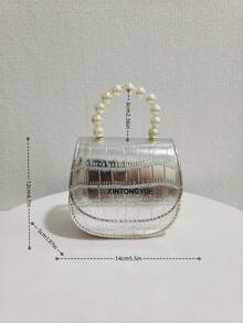 儿童时尚新款石纹珍珠手提包，节日礼物 PU 皮革鳄鱼纹时尚迷你包，公主潮流女孩零钱包，时尚迷你口红包 - 均碼 - 查看 4