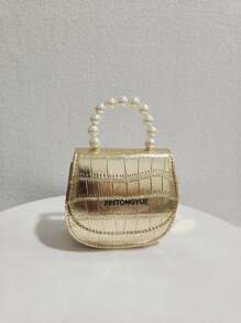 儿童时尚新款石纹珍珠手提包，节日礼物 PU 皮革鳄鱼纹时尚迷你包，公主潮流女孩零钱包，时尚迷你口红包 - 均碼 - 查看 6