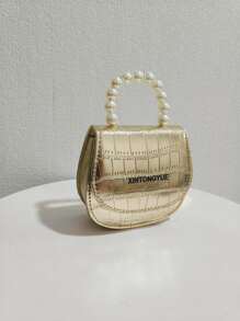 儿童时尚新款石纹珍珠手提包，节日礼物 PU 皮革鳄鱼纹时尚迷你包，公主潮流女孩零钱包，时尚迷你口红包 - 均碼 - 查看 7