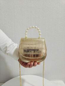 儿童时尚新款石纹珍珠手提包，节日礼物 PU 皮革鳄鱼纹时尚迷你包，公主潮流女孩零钱包，时尚迷你口红包 - 均碼 - 查看 8