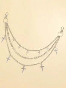 1 Máy Tính Nữ Bạc Thời Trang Mặt Dây Chuyền Chữ Thập Quần Dây Vintage Phong Cách Đường Phố, Nhiều Lớp Dây Xích Kim Loại - Bạc - Xem 2