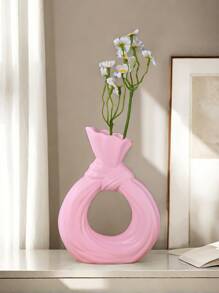 1pc White Ceramic Vase 1 Piece Set, Nordic Modern Bohemian Style Hollow Donut Vase Decoration, Home Decoration Vase, Minimalist Decorative Vase Gifts Birthday Graduation