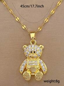 1 件不锈钢熊吊坠项链，带水钻，适合日常佩戴和送礼 - 金黃色 - 查看 7