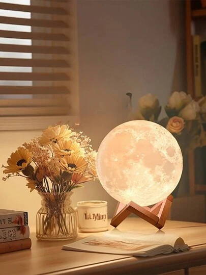 1个LED 3D月球灯，月亮形状夜灯带支架，装饰氛围台灯，适合作为生日或圣诞礼物送给朋友
