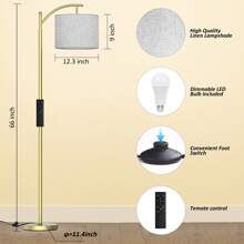 Arched Floor Lamp With Remote Control And Bulb Included - 金色 - 查看 2