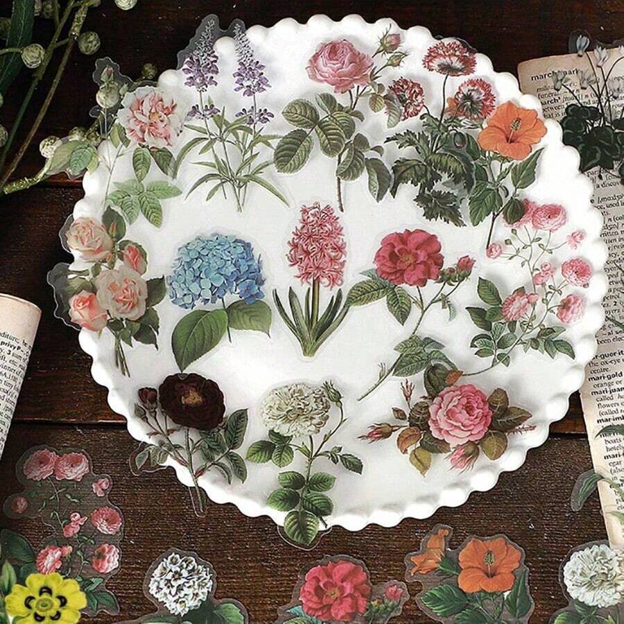 1pack/40pcs Vintage Retro Style Collage Decor Stickers For Scrapbooking, DIY Crafts, Laptop, Phone Etc. - Brown - View 1