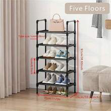 Einstöckiges stapelbares Schuhgestell, schwarzes Metallschuhregalbord, geeignet für Eingangsbereich, Schrank, Schlafzimmer, Flur, Terrasse (leichte Absplitterungen an einigen Stahlrohren sind normal und beeinträchtigen den regulären Gebrauch oder die Stabilität nicht)