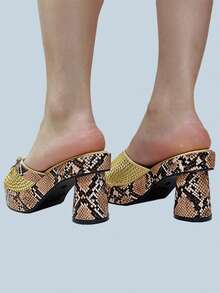 Geriger Gegallel Gold  Snake Print High Heels Summer - Gold - View 4