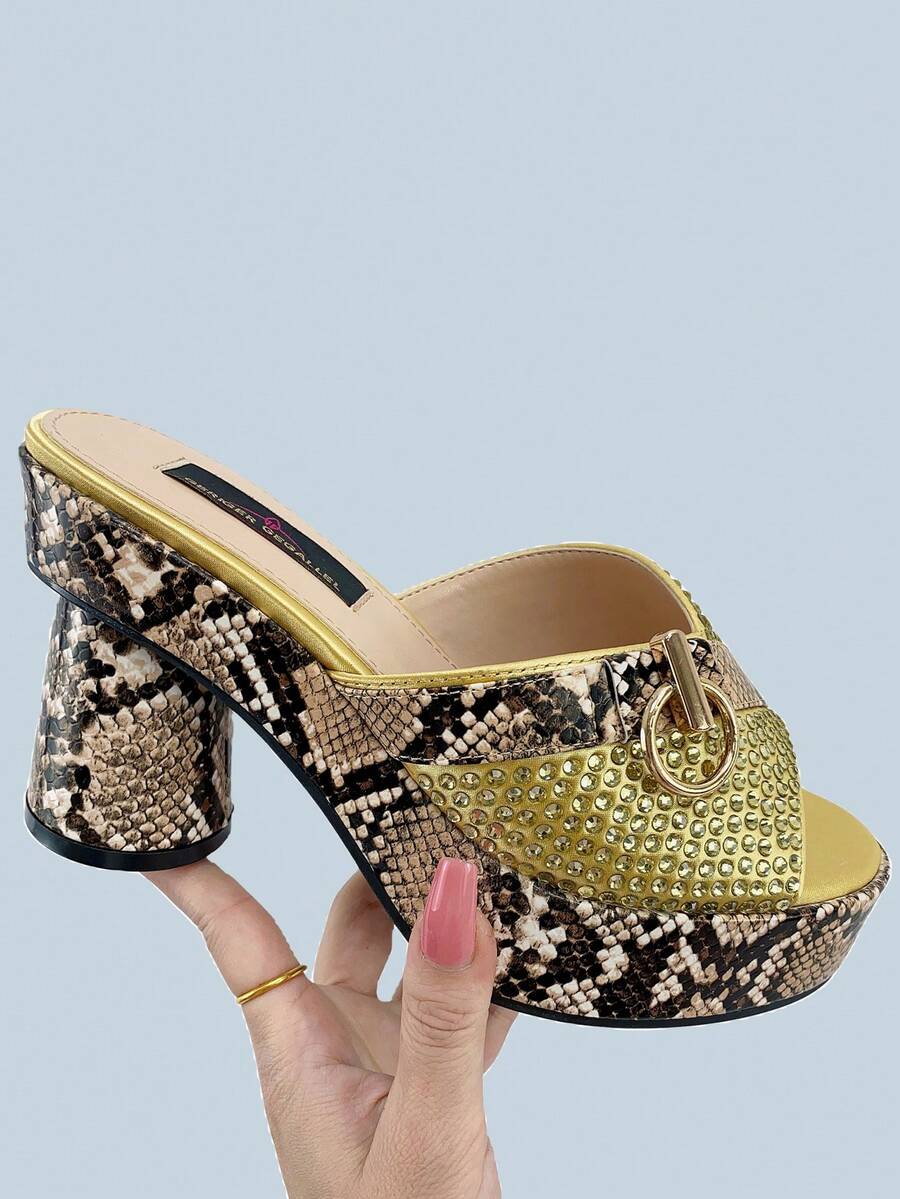 Geriger Gegallel Gold Snake Print High Heels Summer - Gold - View 1