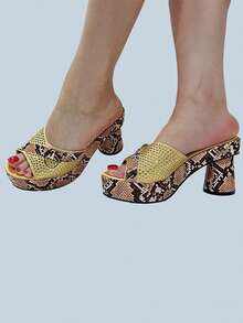 Geriger Gegallel Gold  Snake Print High Heels Summer - Gold - View 5