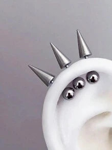 3Pcs/Set Stainless Steel Spike Helix Piercing Earring Devil Ear Stack Cartilage Body Piercing Jewelry Punk Style - Silver - View 2