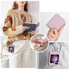 带手机吊饰斜挎手机壳适用于三星 Galaxy Z Flip 5/Flip 4/Flip 3 可折叠手机壳翻盖屏幕手机壳卡夹壳适用于三星 Galaxy Z Flip 4/Flip 5 钱包保护套，带信用卡槽的斜挎包带，人造皮革带可调节可拆卸挂绳和腕带，适合女性 - 藍色 - 查看 5