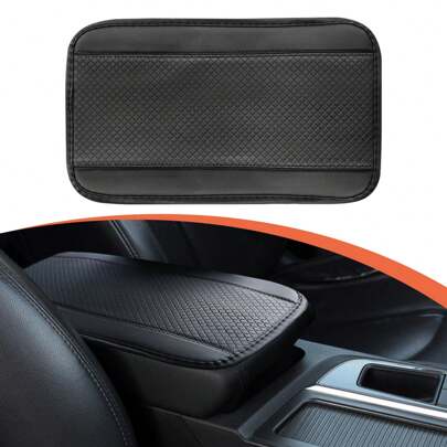 ROJEMXVE 1件装汽车中控台垫，PU皮革中控台垫，通用型汽车扶手垫，防水扶手储物箱套，透气型汽车扶手箱垫，柔软中央扶手箱套垫，适用于大多数轿车、SUV、卡车的汽车内饰防滑扶手垫保护套（黑色）