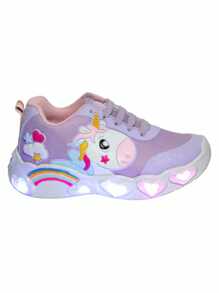 Zapatillas Deportivas Tenis de Led Niña Play Color Lila Rosa Unicornio Casual Focos - Lila Púrpura - Ver 1