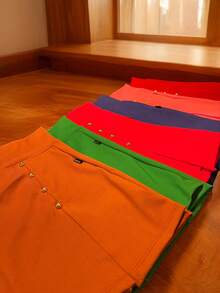 Shorts pantalon corto casual con pinzas tiro alto elasticos para mujer - Short falda fucsia - Ver 4