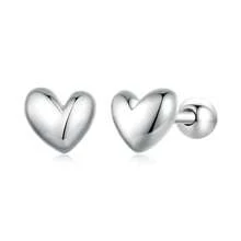 bamoer 一对925纯银可爱心形耳钉，心形设计，镶嵌低致敏锆石，女士订婚礼物，精致珠宝礼品 - 銀色 - 查看 14