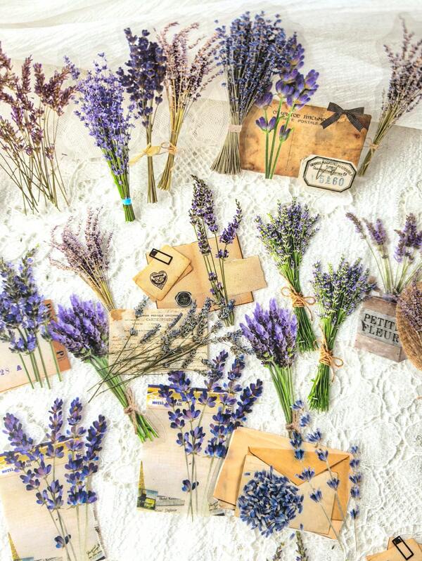 1pack/50pcs Romantic Floral & Lavender Plants Stickers For DIY & Decorations Back To School