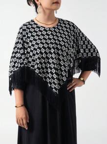 1 peça xale feminino com estampa de leopardo, flor e letra, leve, malha elástica, franjas, cachecol versátil para aquecimento, viagem, proteção solar, inverno - Multicolorido - Ver 10