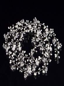 Tiara Hair Arrangement For Bride Pearl Wire Rhinestone Elegant Crystal Luxury - 銀 - 查看 3