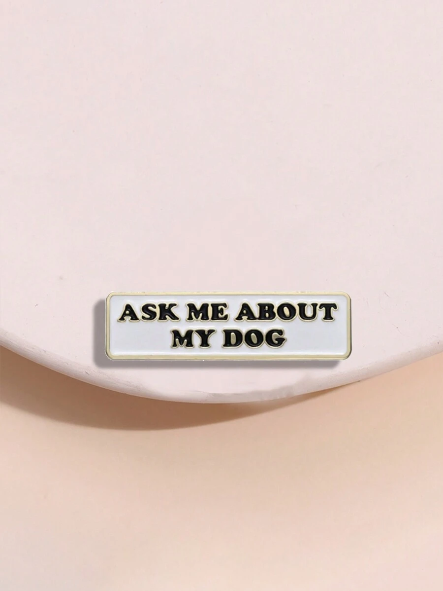 1 件幽默簡約英語對話盒形胸針詢問我關於我的狗的情況,男女通用日常佩戴配件