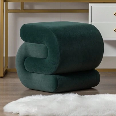 Cute Pouf Ottoman, Upholstered Ottoman, Comfy Small Ottoman With S-Shape, Exquisite Small Foot Stool, Vanity Chair For Living Room, Bedroom, Entrance