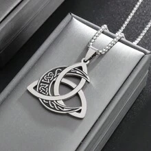 1pc Mysterious Occultism Stainless Steel Triangle Knot Moon Phase Wrapped Men's Pendant Necklace - Steel - View 2