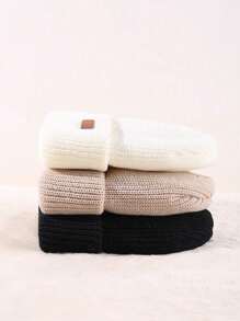 3pcs/Set Plain Color Women's Knitted Hat With Pom-Pom Winter Fall - Three Piece Set - View 4