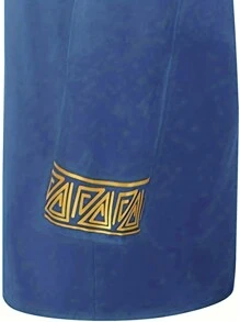 Men's Long Sleeve African Dashiki Traditional Gold Printed Button-Down Shirt - Blue - View 3