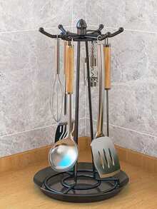 1 厨房旋转铲刀收纳架带沥水盘，可存放勺子、铲子、打蛋器等厨房用具 - 彩色 - 查看 9