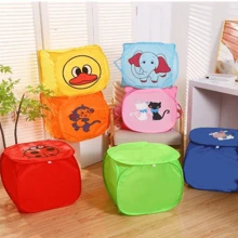 1pc Square Cartoon Dirty Clothes Basket, Portable & Foldable Toy & Clothing Storage Bin - Multicolor - View 7