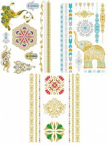 Tatuajes dorados Brillo Arte corporal Tatuajes temporales metálicos Tatuajes falsos a prueba de agua Pegatinas de tatuaje para verano Mujeres Niñas 3 hojas - Dorado - Ver 7