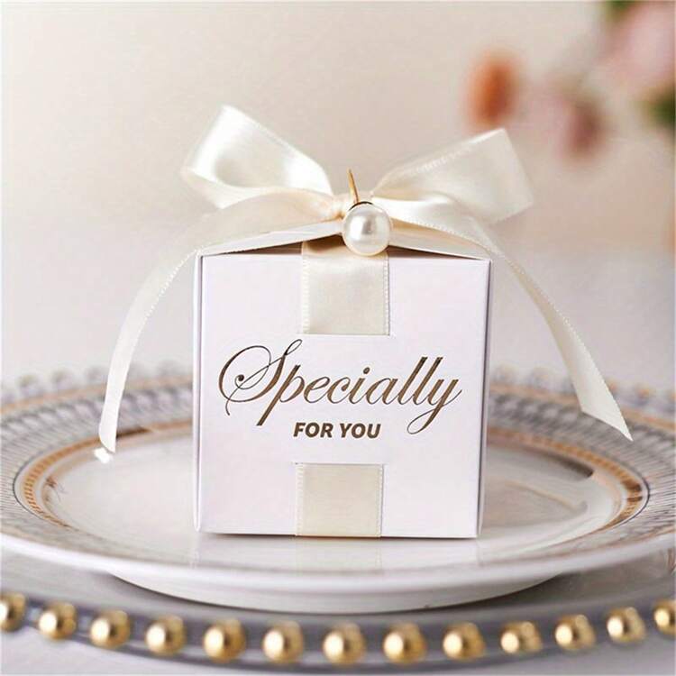 50pcs, Gift Packaging Box Square With Ribbon/Pearls Wedding Birthday Valentines Day Party Favor Packaging Box, Party Favors, Birthday Decor, Wedding Decoration, Party Supplies - Multicolor - View 11