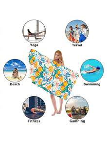 橙色熱帶水果塗鴉沙灘毛巾，高吸水性柔軟超細纖維沐浴巾男女適用，夏季必備沙灘毛巾 - 彩色 - 查看 5