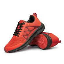 Women's Fashionable Athletic Shoes, Comfortable Knitted Lace-Up Walking Shoes With Anti-Slip Breathable Lightweight Design, Suitable For Daily Work And Casual Sports - Red - View 4