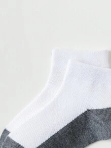 5 双儿童纯色网眼短袜，男孩和女孩学校袜子，撞色儿童袜子 - 彩色 - 查看 2