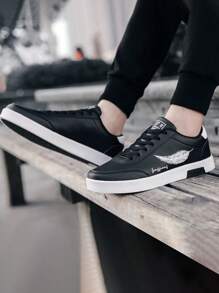 Zapatillas de deporte de los hombres simples del patrón de la pluma, tenis de la pareja - Negro - Ver 4