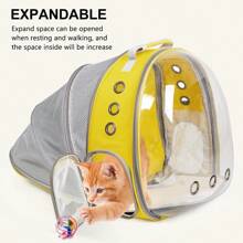 Cat Backpack/Cat Backpack Bubble Expandable Foldable Breathable For Small Medium Dogs Cats, Space Capsule Bubble Window Pet Carrier Backpack For Hiking, Travelling - Yellow - View 2