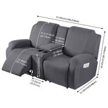 8pcs Milk Silk Double Recliner Sofa Cover Set With Cup Holder - Black - View 2