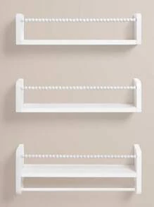 SUMGAR Wandregale für Kinder, weiß, Set mit 3 schwebenden Regalen mit Holzperlen-Design, Dekoration und Aufbewahrung für das Kinderzimmer.