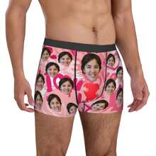 Customized Men's Funny Underwear With Personalized Photo Printed Boxer Briefs Featuring Wife's Portrait, Fun Gift For Husband Or Boyfriend - Black - View 6