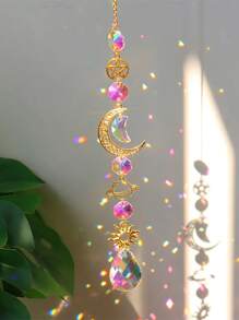 1Pc/3Pcs Gold Planet Galaxy Crystal Wind Chime Sun Catcher Star Moon Lighting Pendant Suitable For Home Garden Hanging Decoration Holiday Party Girl Gift,Home Decor ,Room Decor,Wall Decor Gifts Birthday Graduation