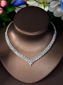 1 Bộ trang sức trang trí hình kim cương Cubic Zirconia tuyệt đẹp Thích hợp cho diện mạo hàng ngày của phụ nữ - Bạc - Xem 6