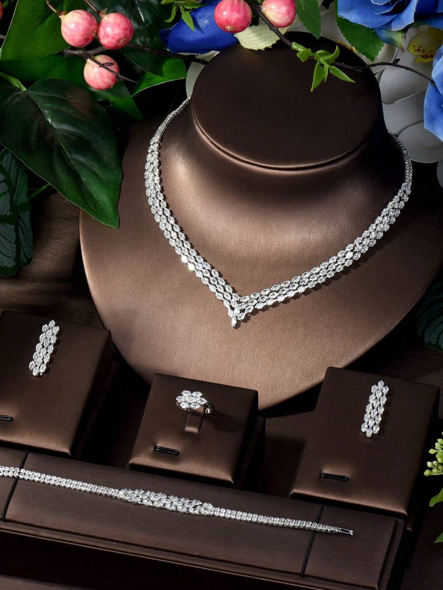 1 Bộ trang sức trang trí hình kim cương Cubic Zirconia tuyệt đẹp Thích hợp cho diện mạo hàng ngày của phụ nữ