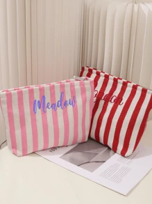 Personalized Striped Canvas Makeup Bag, Custom Name Embroidered Cosmetic Bag, Travel Toiletry Pouch, Bridesmaid Gift, Gift For Her Back To School - Multicolor - View 7