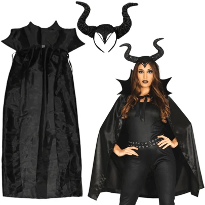 Fantasia Malévola Adulta Halloween Capa E Tiara