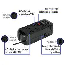 REGULADOR DE VOLTAJE DE 1600 VA / 800 W 8 CONTACTOS RV-1600 VOLTECK 45574 - Negro - Ver 3