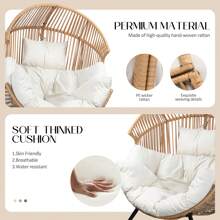 JAMFLY Egg Chair Outdoor Wicker Patio Chair, Oversized Lounger Chair With Cushion Egg Basket Chair For Indoor Living Room Bedroom Outside Patio Backyard Balcony - White - View 6