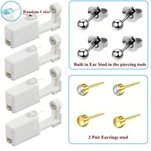 8 Pieces Set Disposable Ear Piercing Kits,Include With 4 Pack Self Ear Piercing Gun With Built-In Cubic Zirconia Ear Studs,4pcs Ear Stud,Professional And Home Use For Women Men - White - View 12