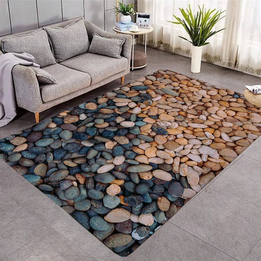 1 pieza Alfombra de impresión en 3D con diseño de adoquines, decoración de habitación - Multicolor - Ver 1