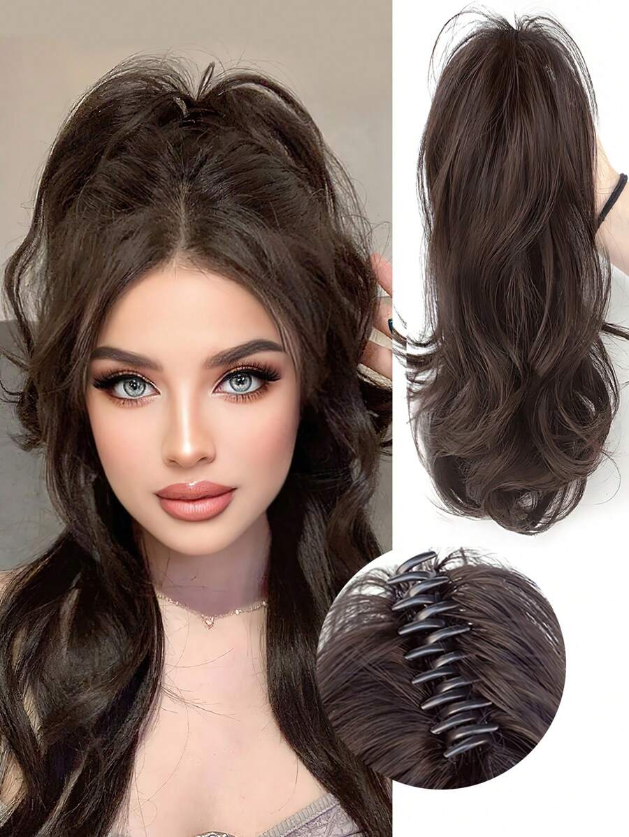 14inch Short Curly Synthetic Ponytail Hair Extension Heat Resistant Claw Pony Tail Wig Extensions Clip In Ponytail Hairpiece - Black Brown - View 1
